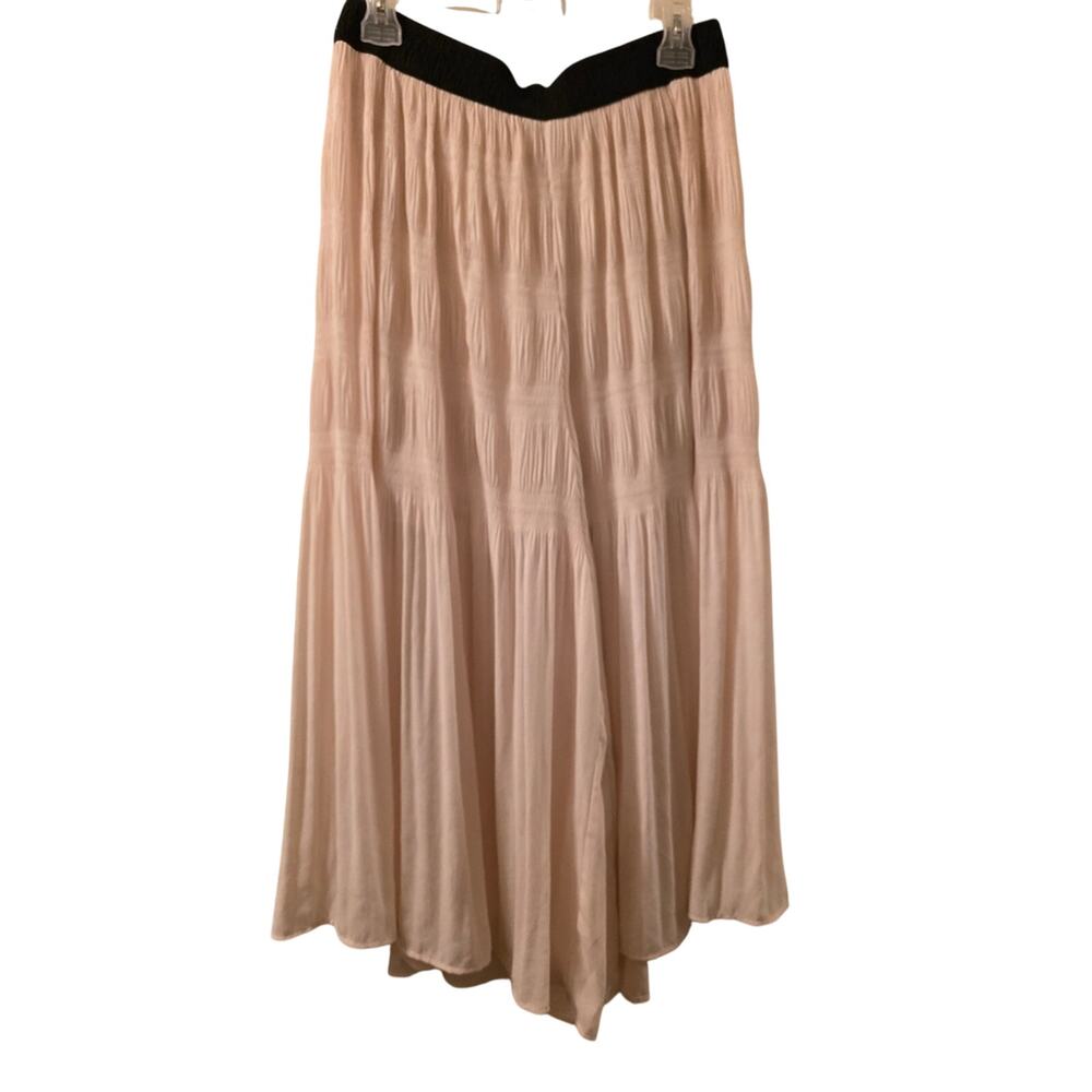 Zara Womens Super Wide Leg Pleated Tiered Trouser Pants Cream & Black Size L